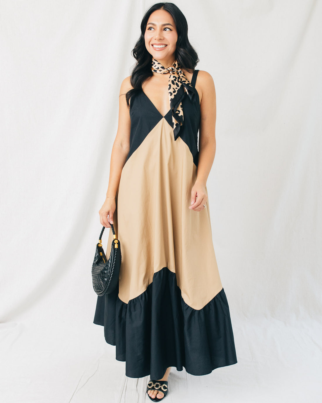 Alana Color Block Empire Waist Midi Dress