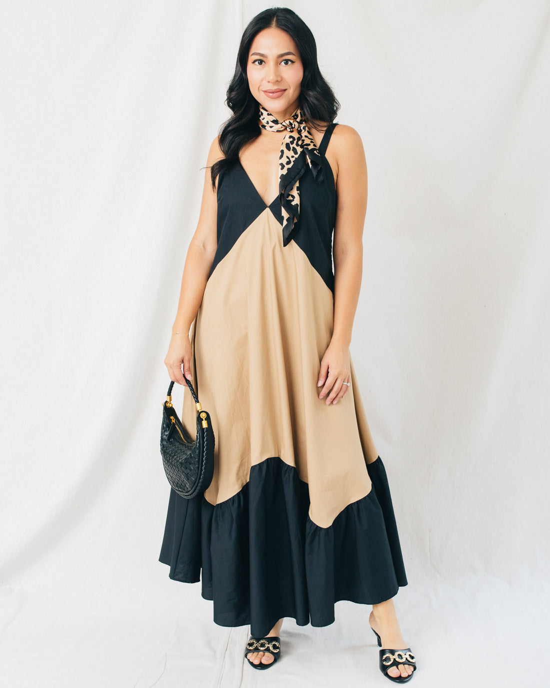 Alana Color Block Empire Waist Midi Dress