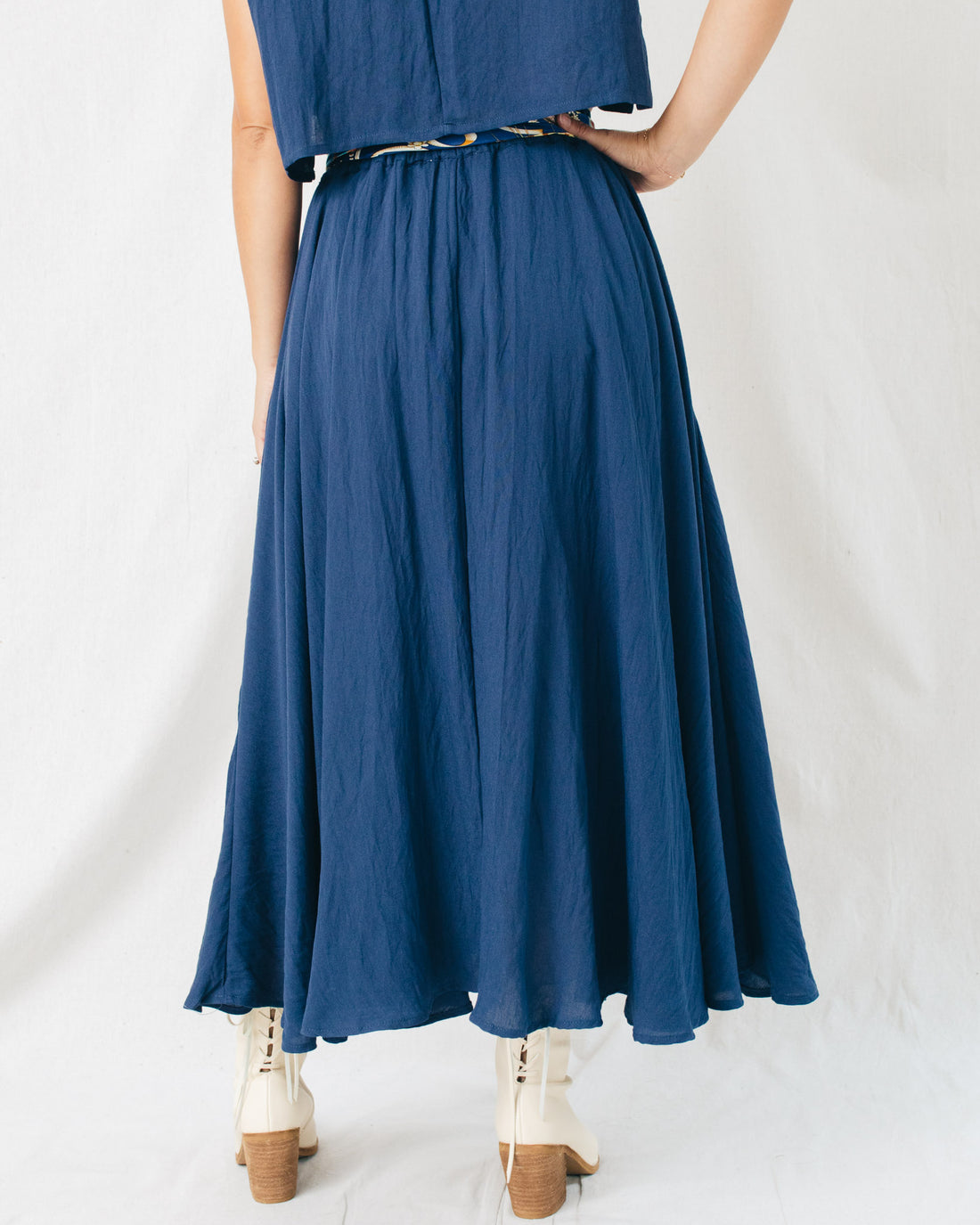 Linen Midi Flare Skirt W/Pockets