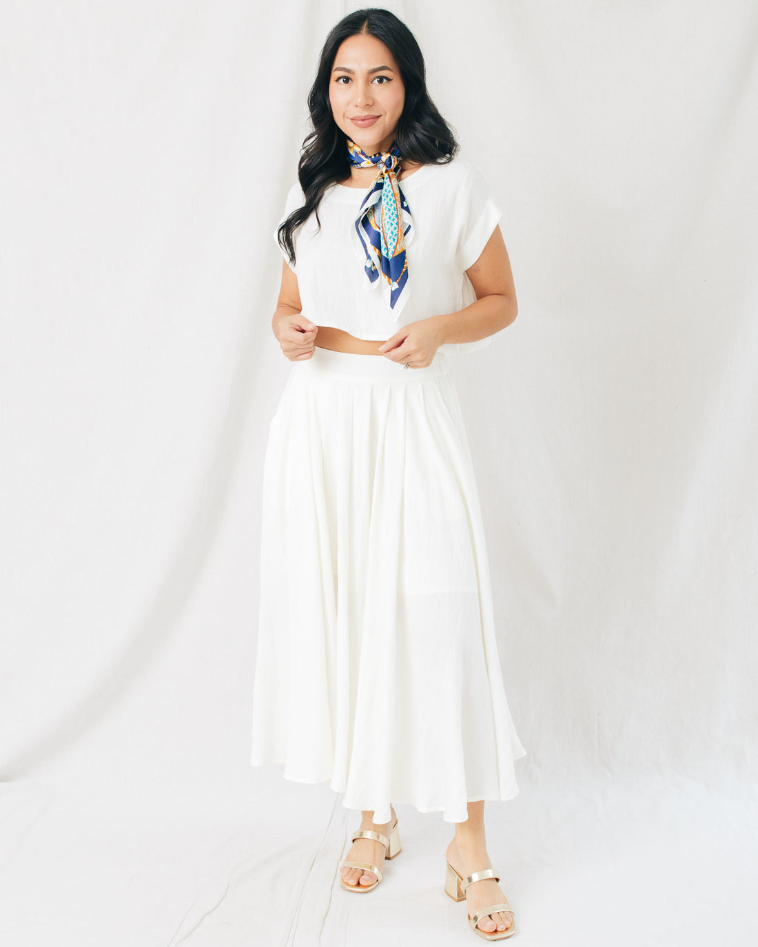 Linen Midi Flare Skirt W/Pockets