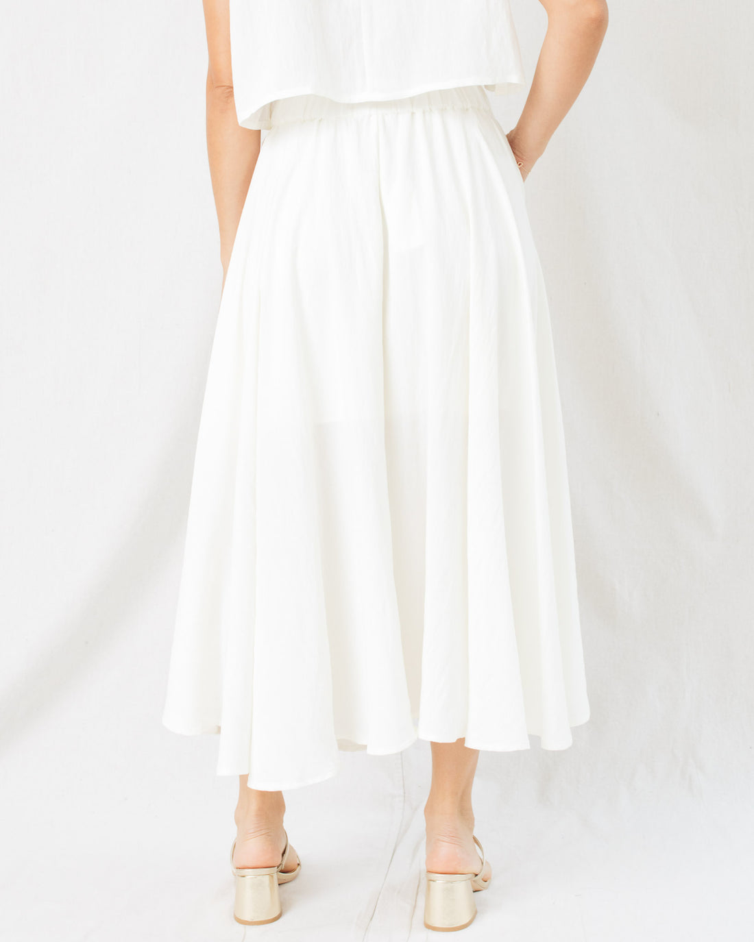 Linen Midi Flare Skirt W/Pockets
