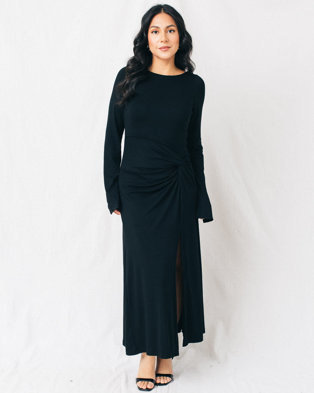 Ivanna Boat Neck Side Twist High Slit Maxi Dress