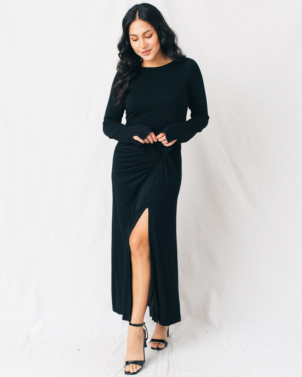 Ivanna Boat Neck Side Twist High Slit Maxi Dress