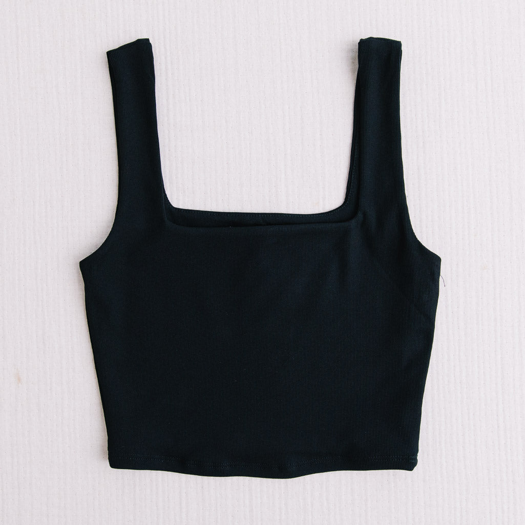 Olena Square Neck Ribbed Sleveless Crop Top