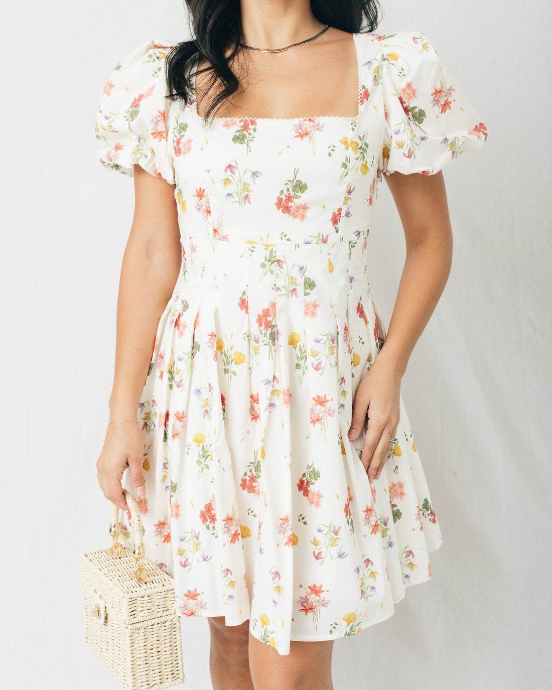 Wrenley Floral Print Square Neck Mini Dress