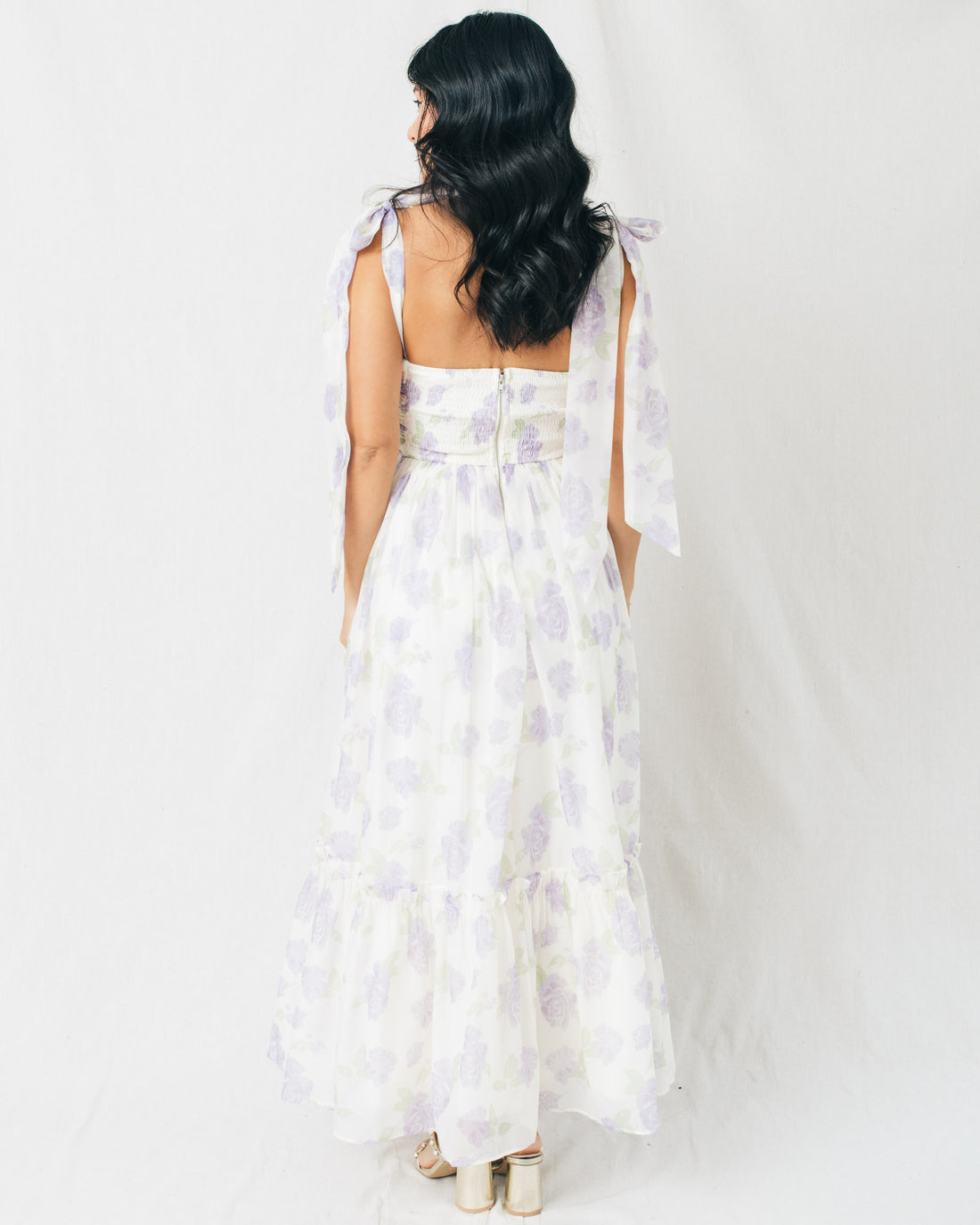 Viola Floral Ruched Tiered Midi Dress