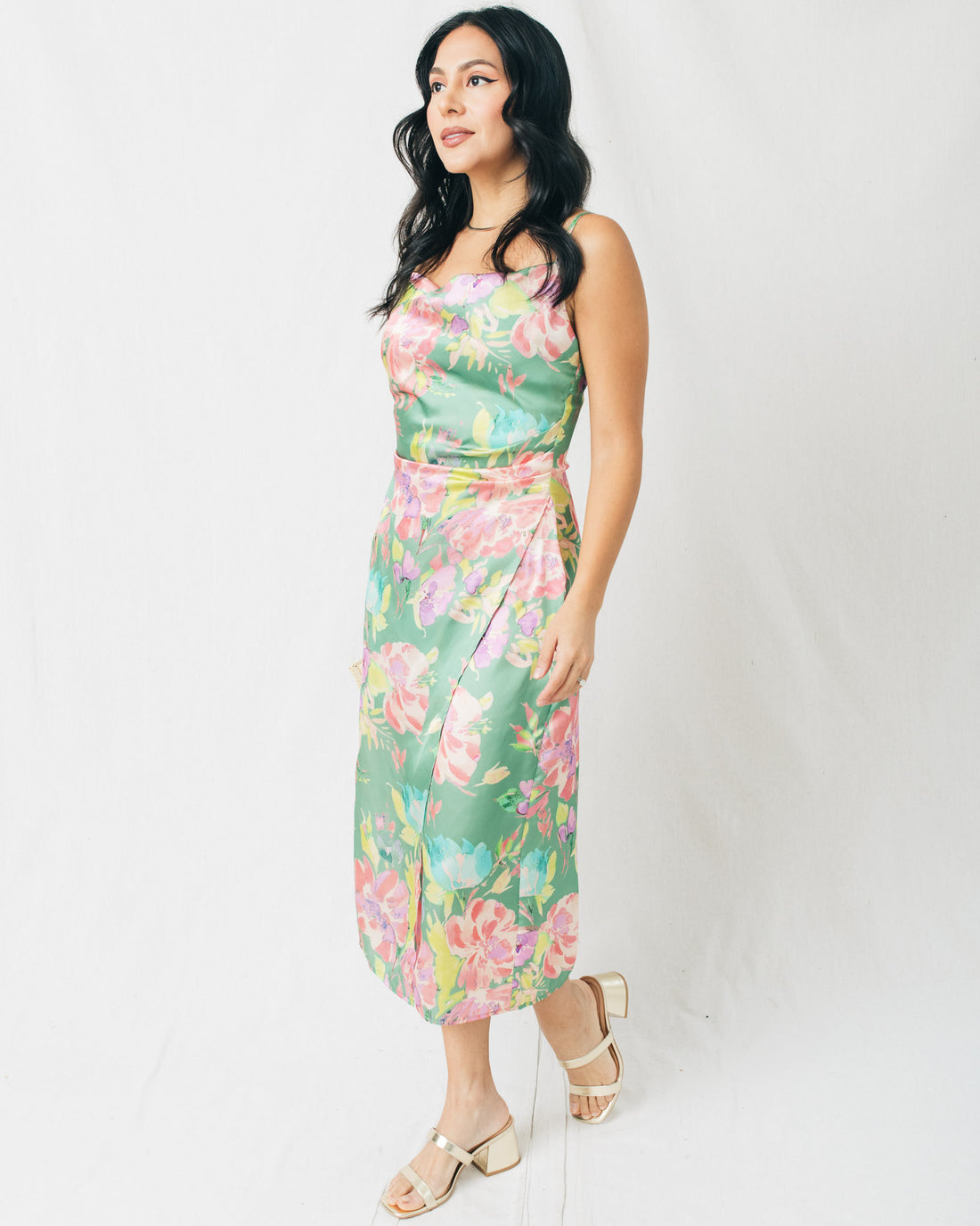 Kat Floral Print Satin Midi Dress