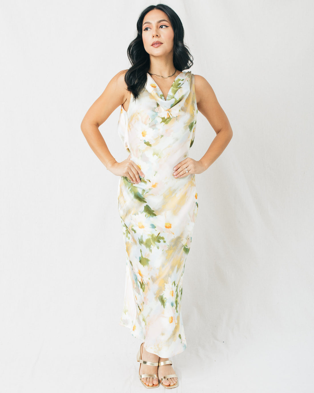 Sydney Floral Cowl Neck Midi Dress