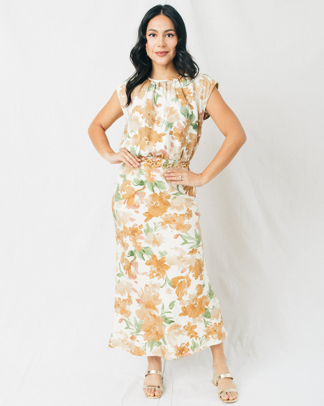 Saraya Loose Fit Floral Woven Midi Dress