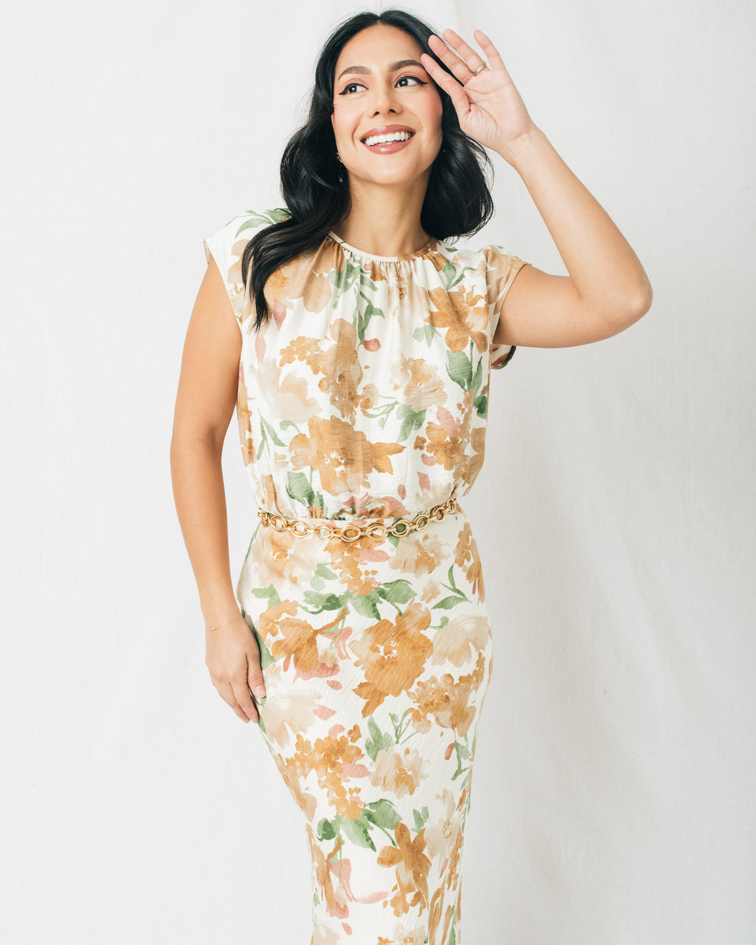 Saraya Loose Fit Floral Woven Midi Dress