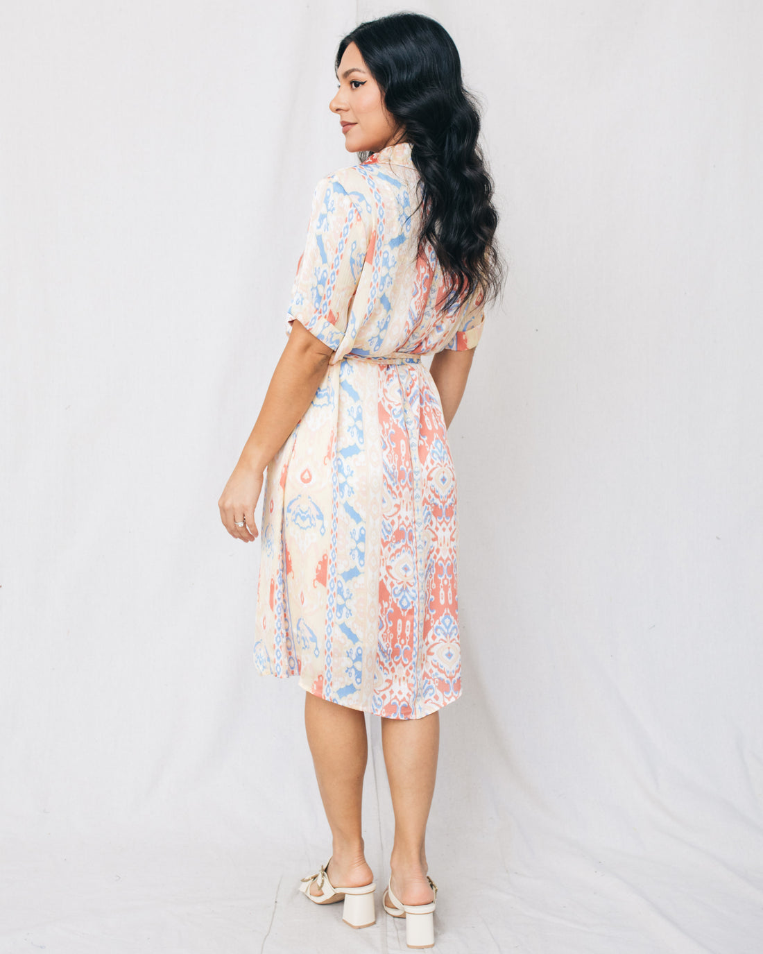 Olivia Printed Button Down Belted Midi Dress