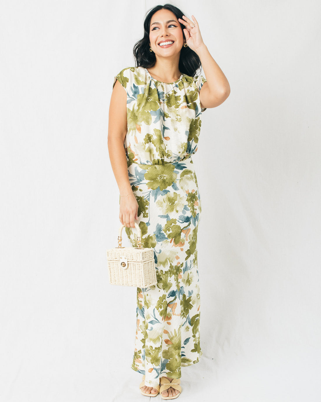 Saraya Loose Fit Floral Woven Midi Dress