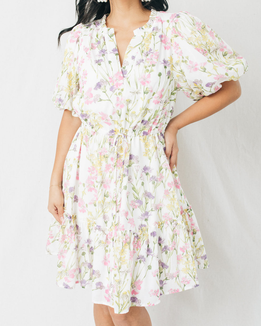 Lita Waist Drawstring Floral Shift Mini Dress