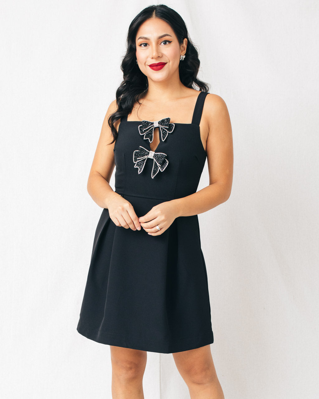 Carey Front Bow Pleated Mini Dress