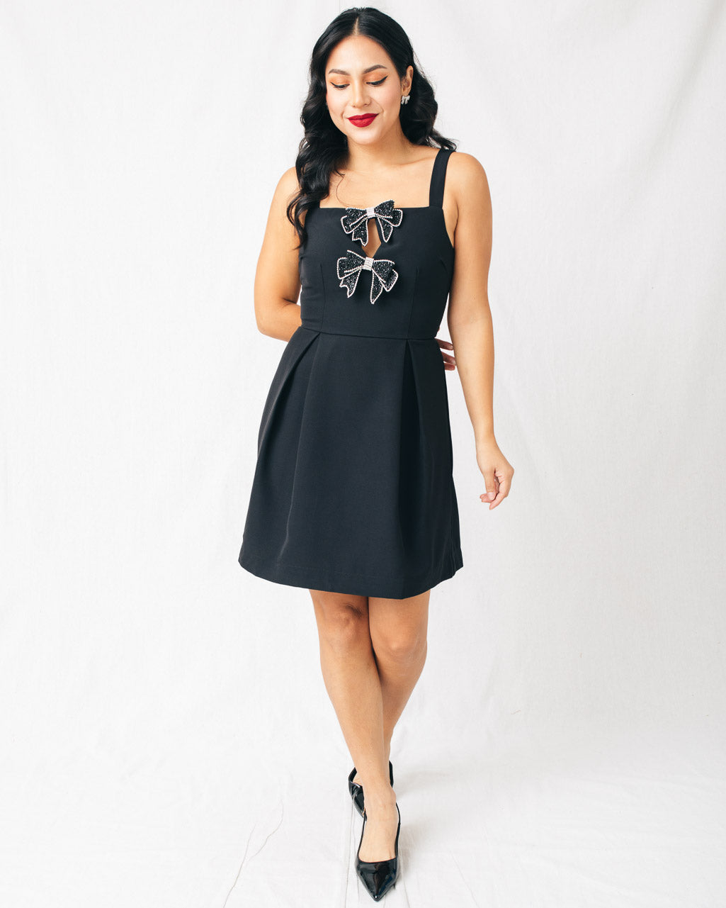 Carey Front Bow Pleated Mini Dress