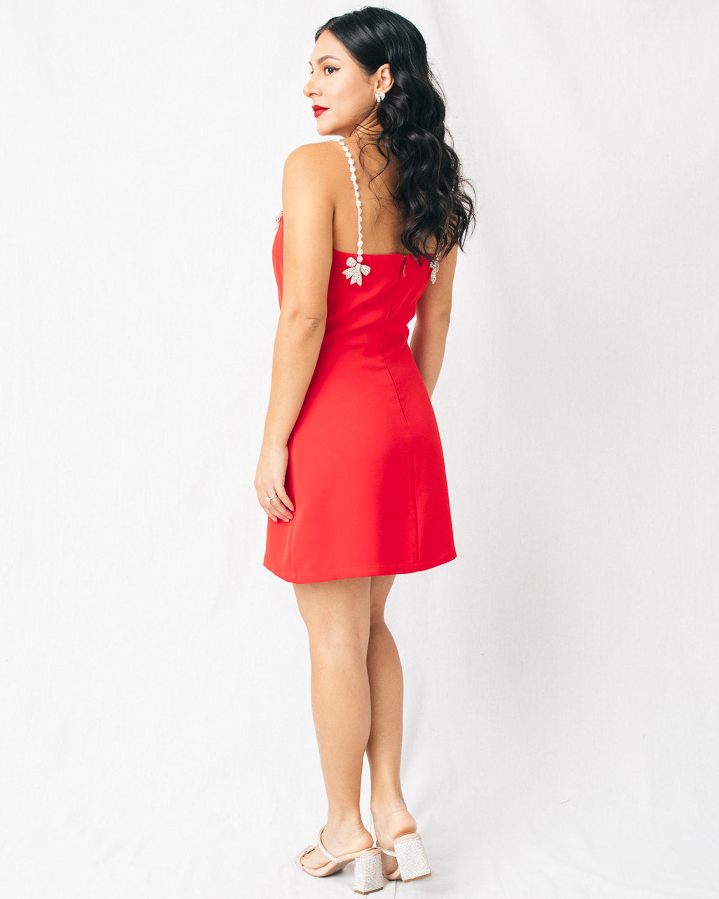 Ruby Rhinestone Bow A-Line Mini Dress