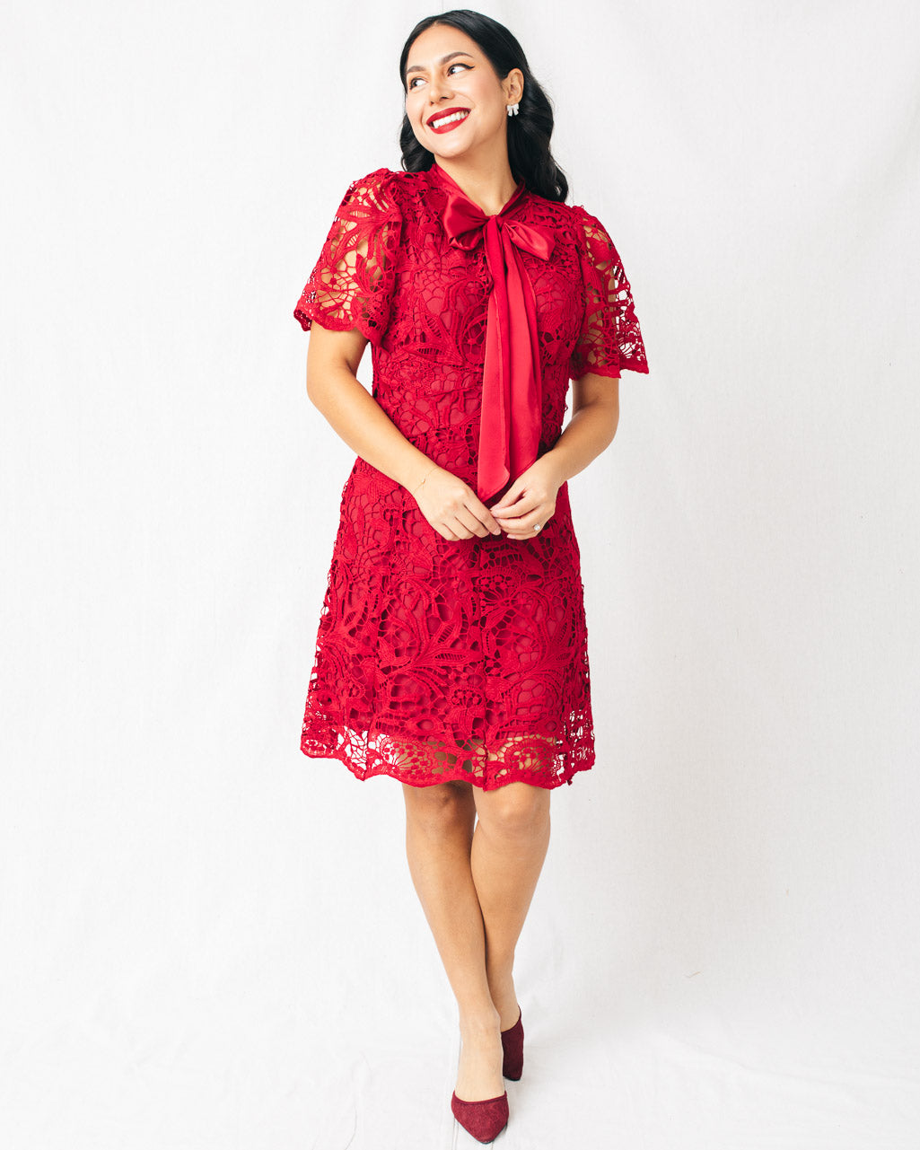 Abilene Bow Tie Lace Mini Dress