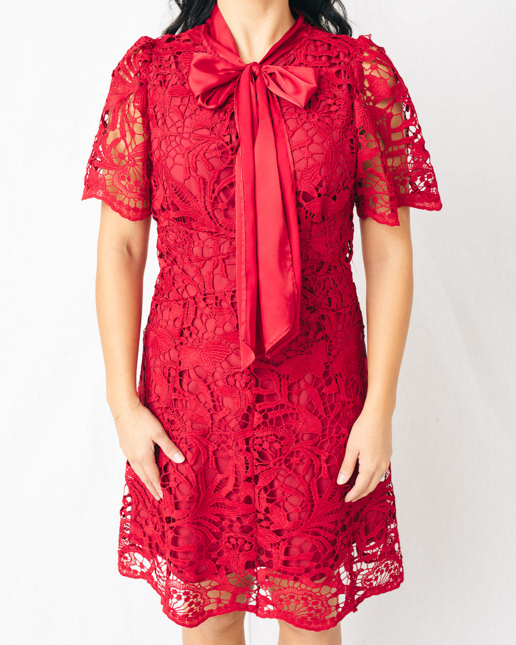 Abilene Bow Tie Lace Mini Dress