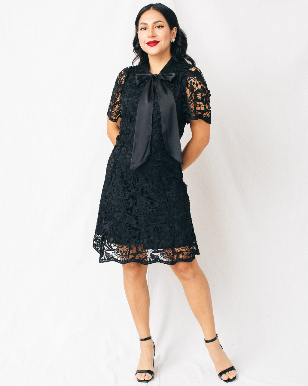 Abilene Bow Tie Lace Mini Dress