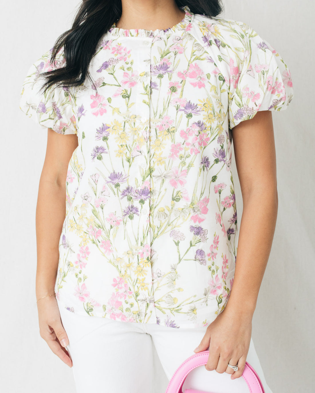 Lita High Neck Ruffled Floral Top