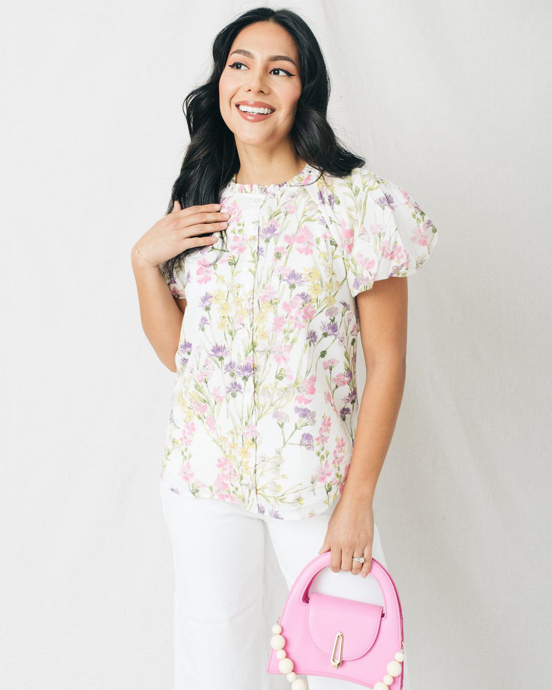 Lita High Neck Ruffled Floral Top