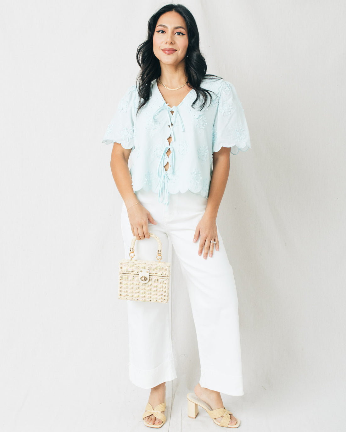 Francesca Collar Lace Trim Front Tie Top