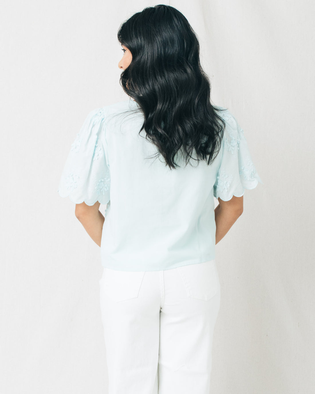 Francesca Collar Lace Trim Front Tie Top