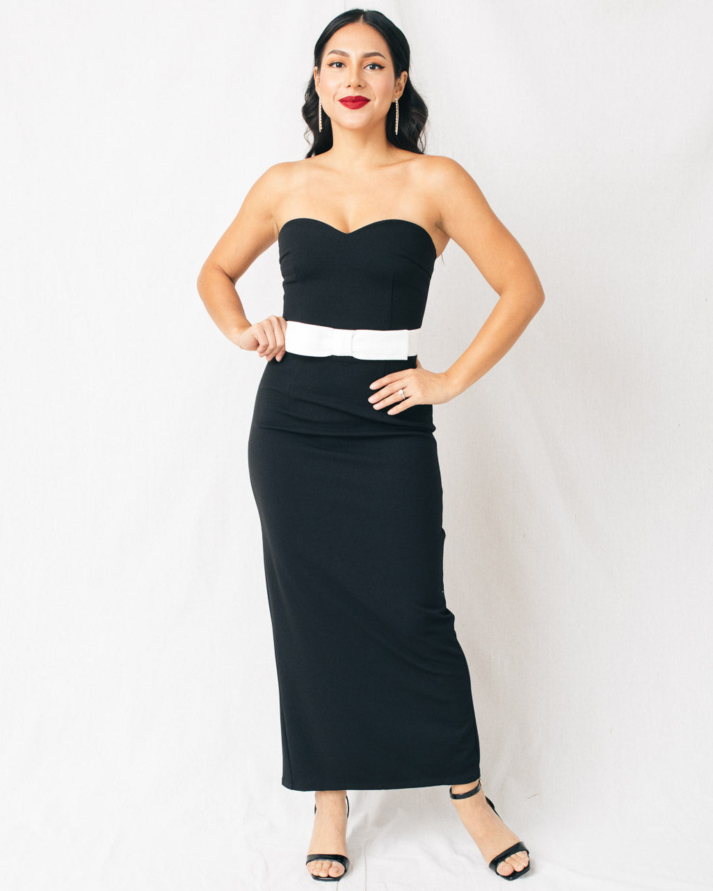 It's A Wrap Contrast Waist Bow Strapless Midi Dress