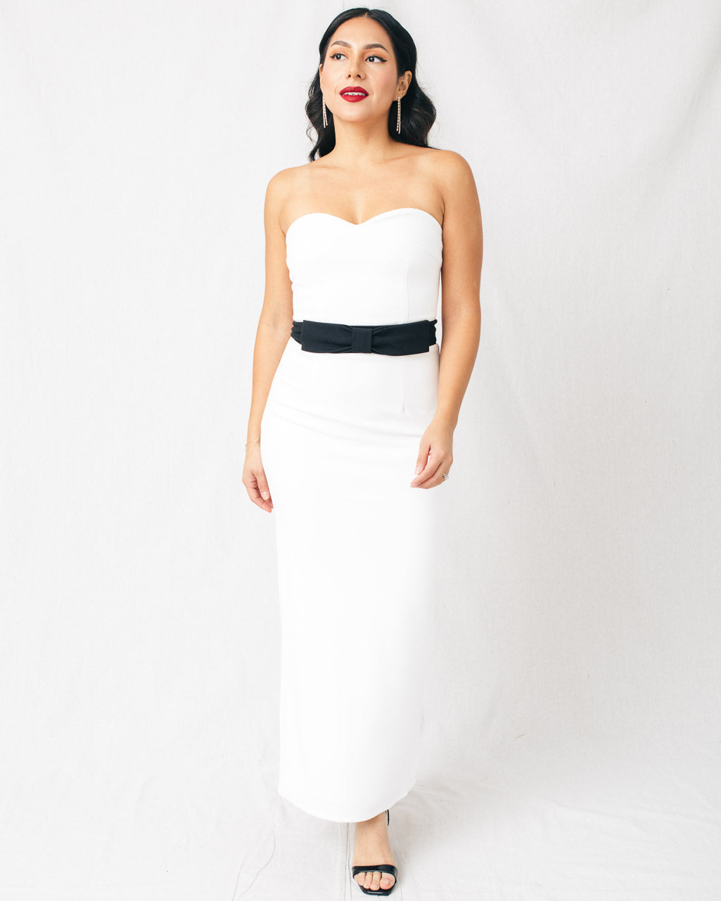 It's A Wrap Contrast Waist Bow Strapless Midi Dress