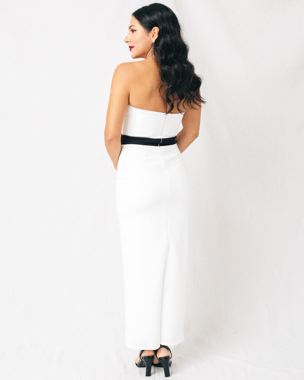 It's A Wrap Contrast Waist Bow Strapless Midi Dress