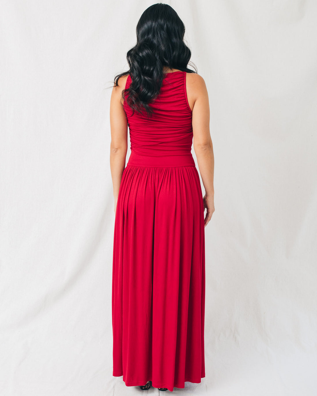 Leni Boat Neck Ruched Maxi Dress