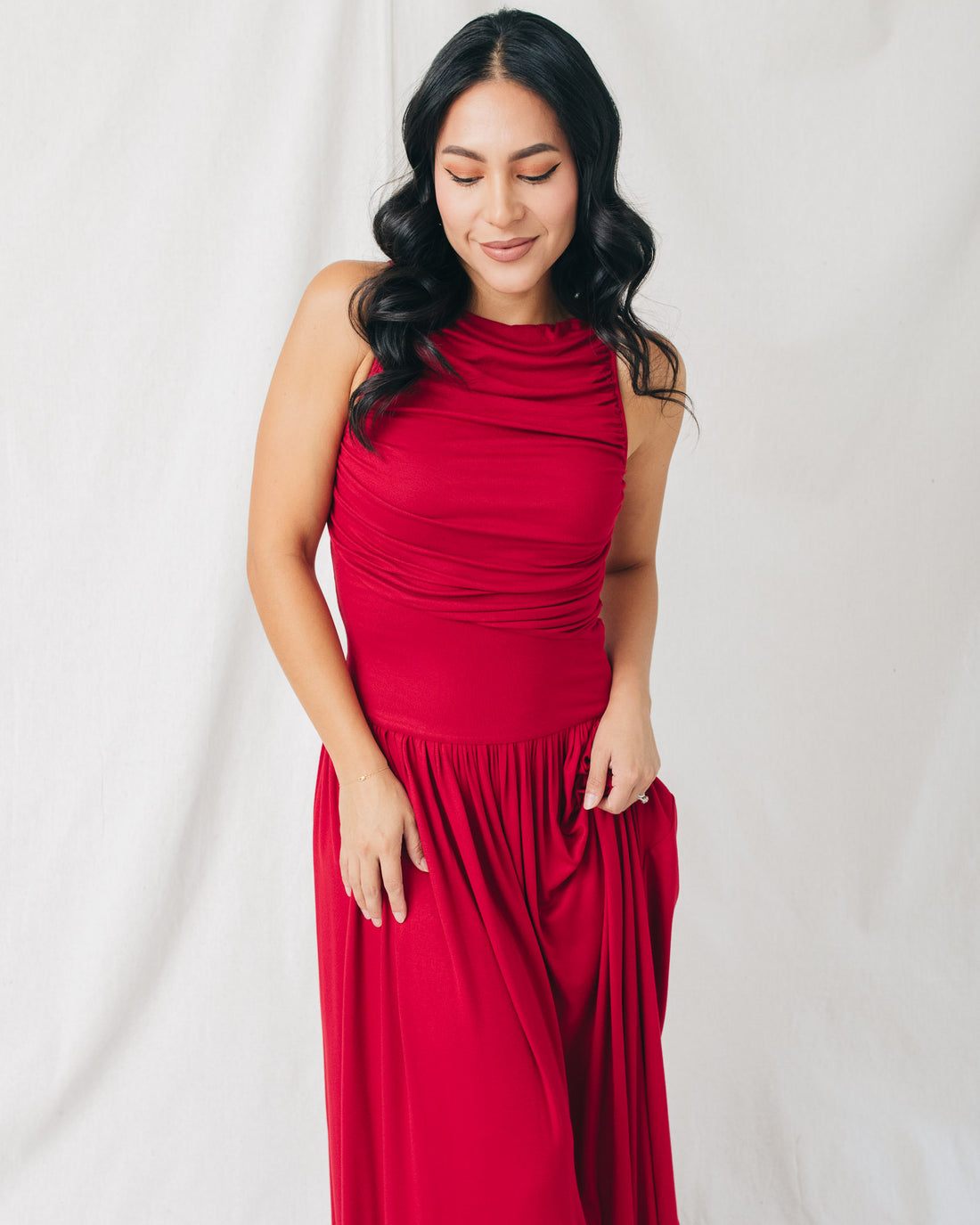 Leni Boat Neck Ruched Maxi Dress