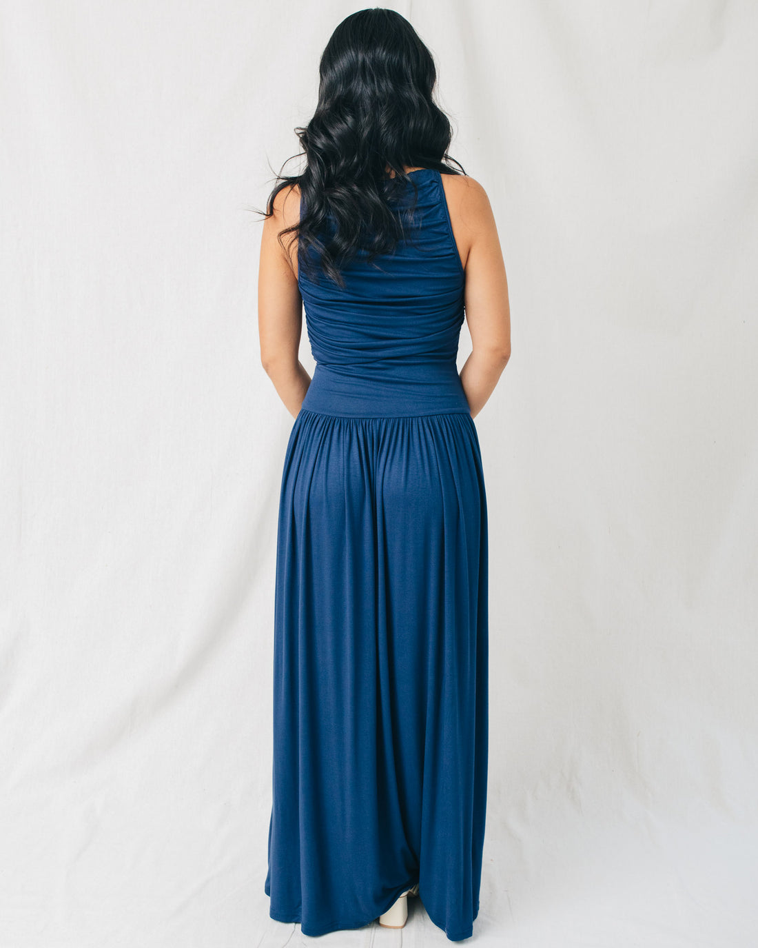 Leni Boat Neck Ruched Maxi Dress
