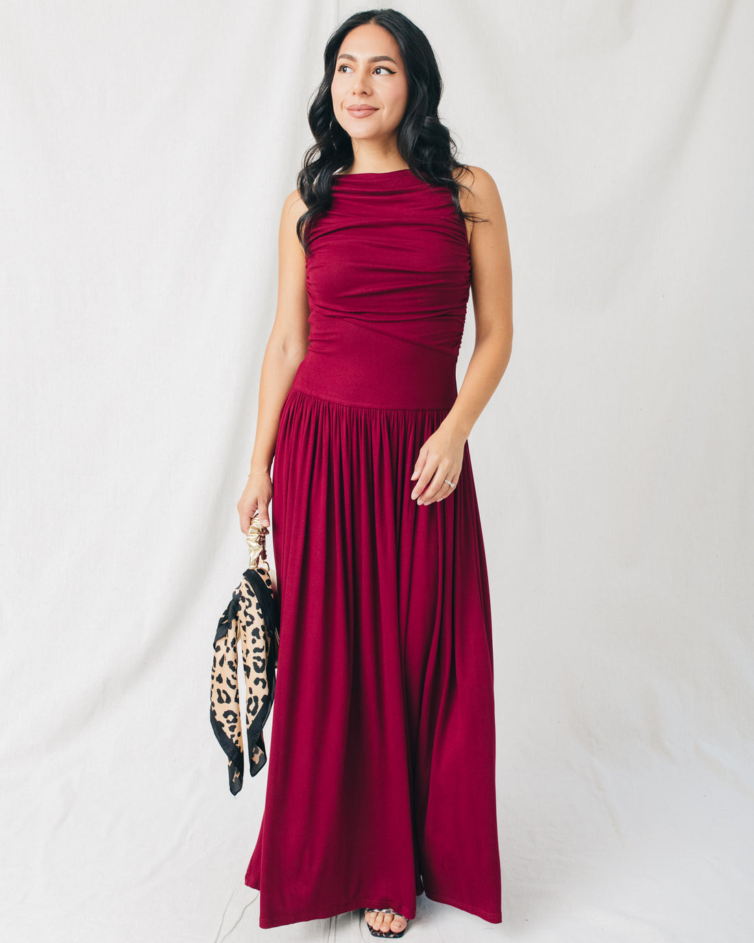 Leni Boat Neck Ruched Maxi Dress