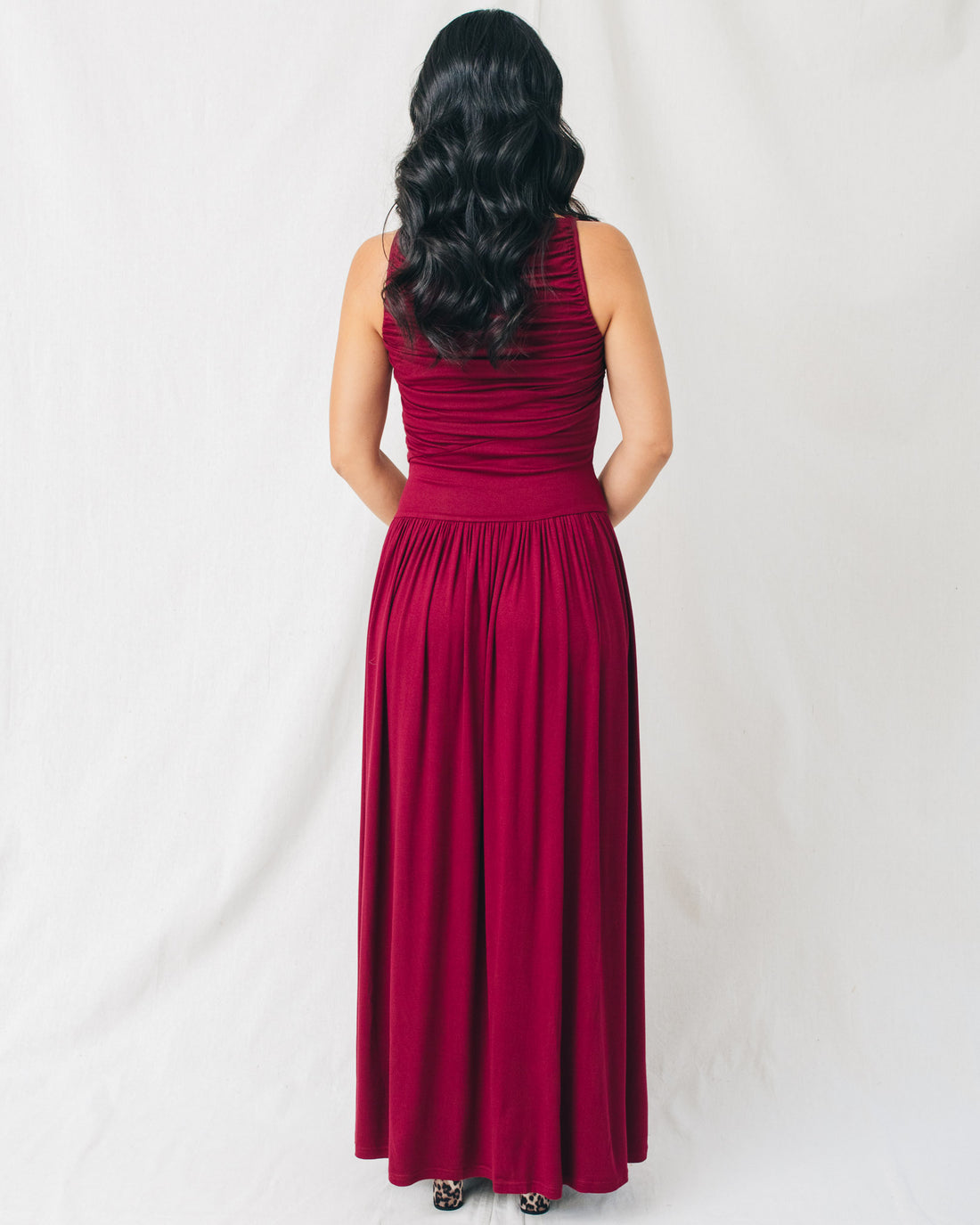 Leni Boat Neck Ruched Maxi Dress