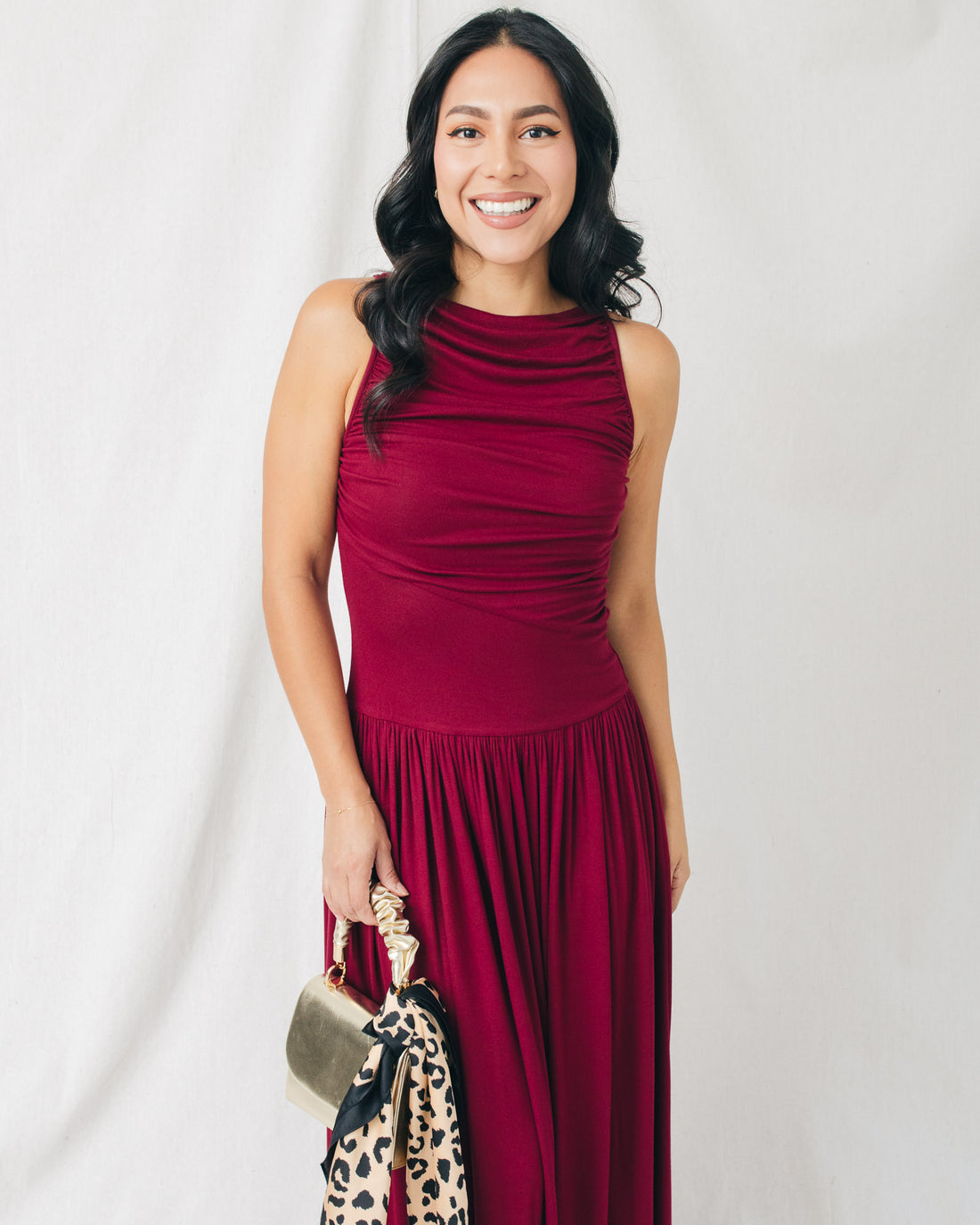 Leni Boat Neck Ruched Maxi Dress