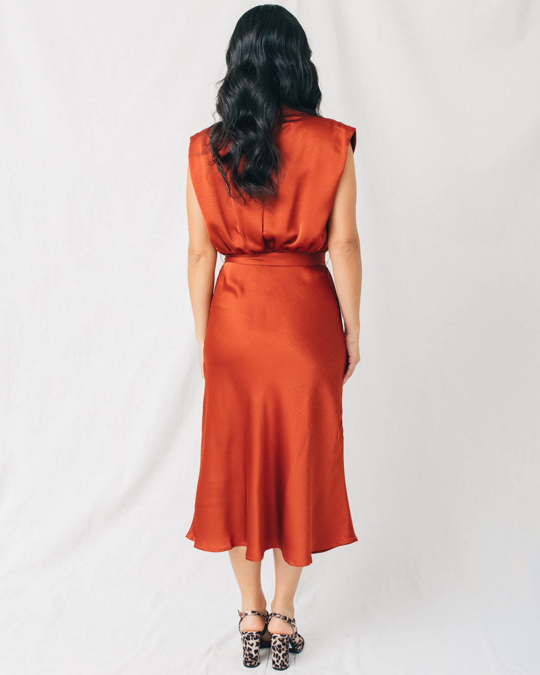 Vicky Cowl Neck Belted Solid Midi Dress
