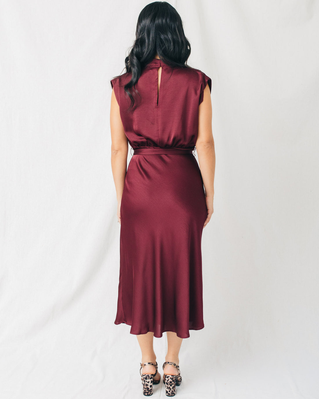 Vicky Cowl Neck Belted Solid Midi Dress