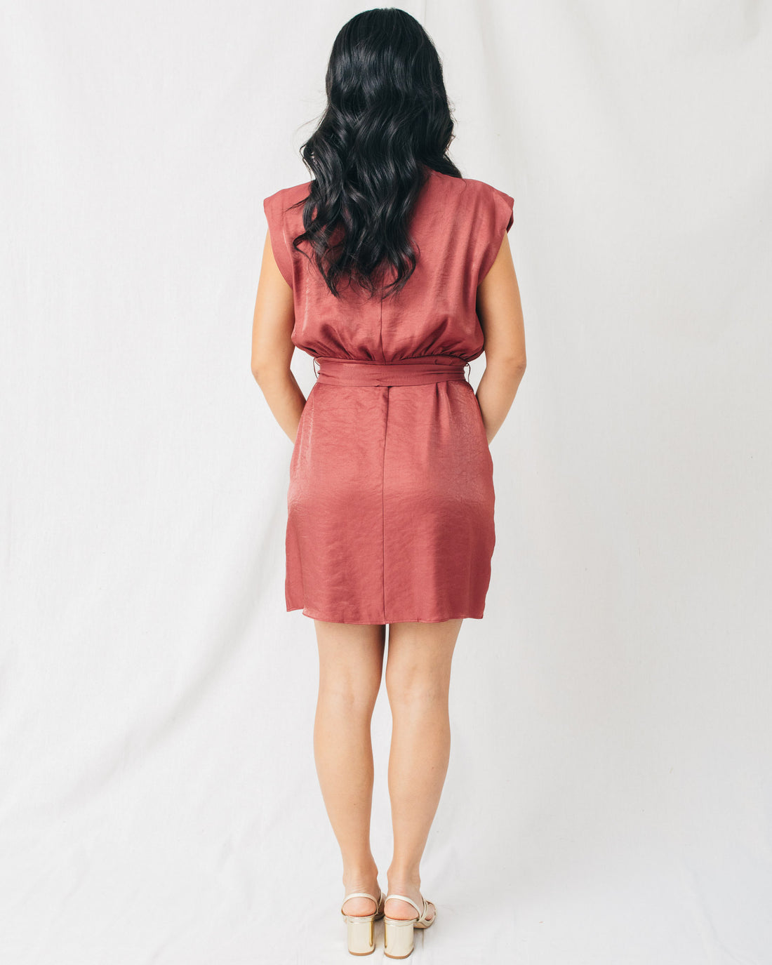Denise Mock Neck Belted Solid Mini Dress