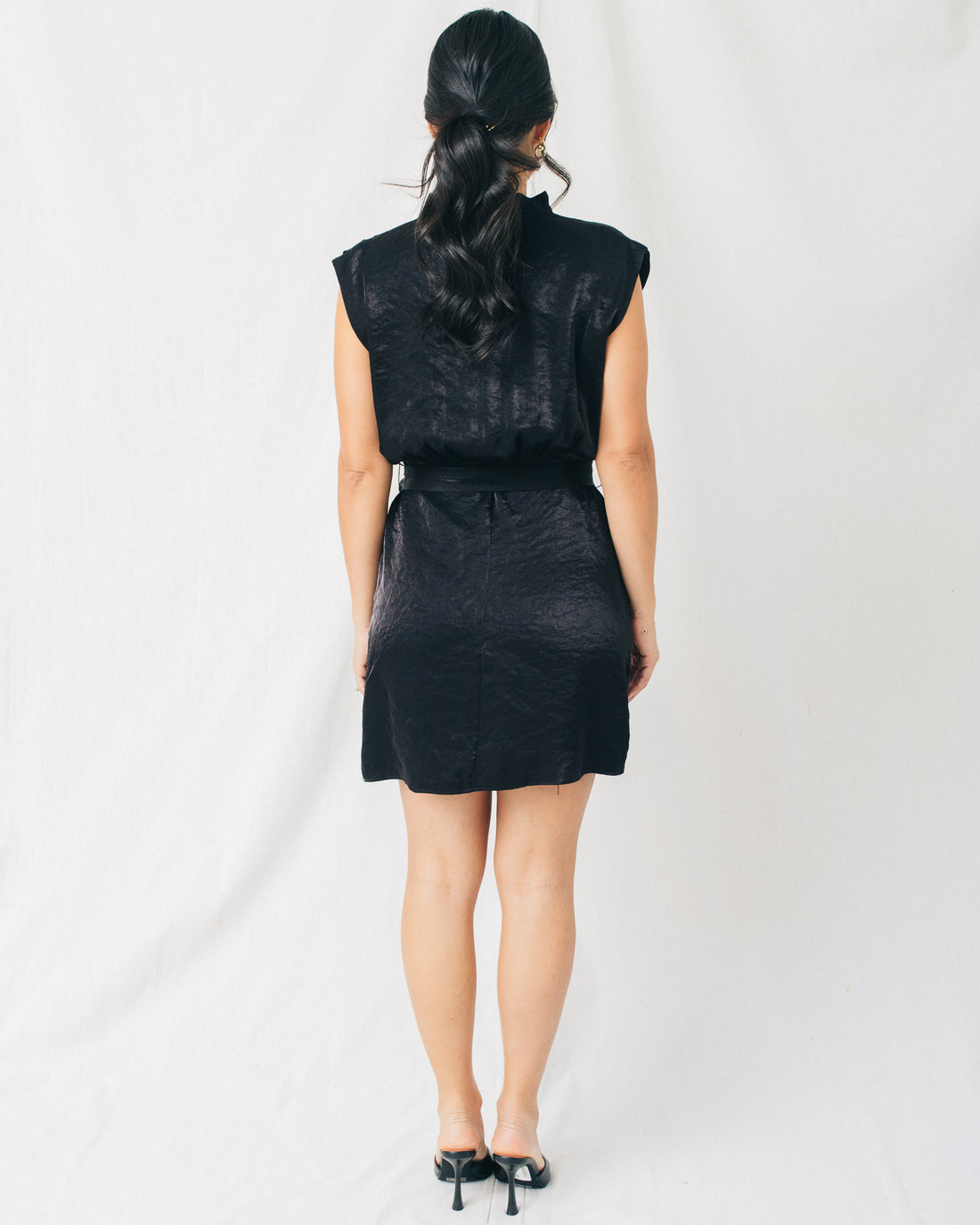 Denise Mock Neck Belted Solid Mini Dress