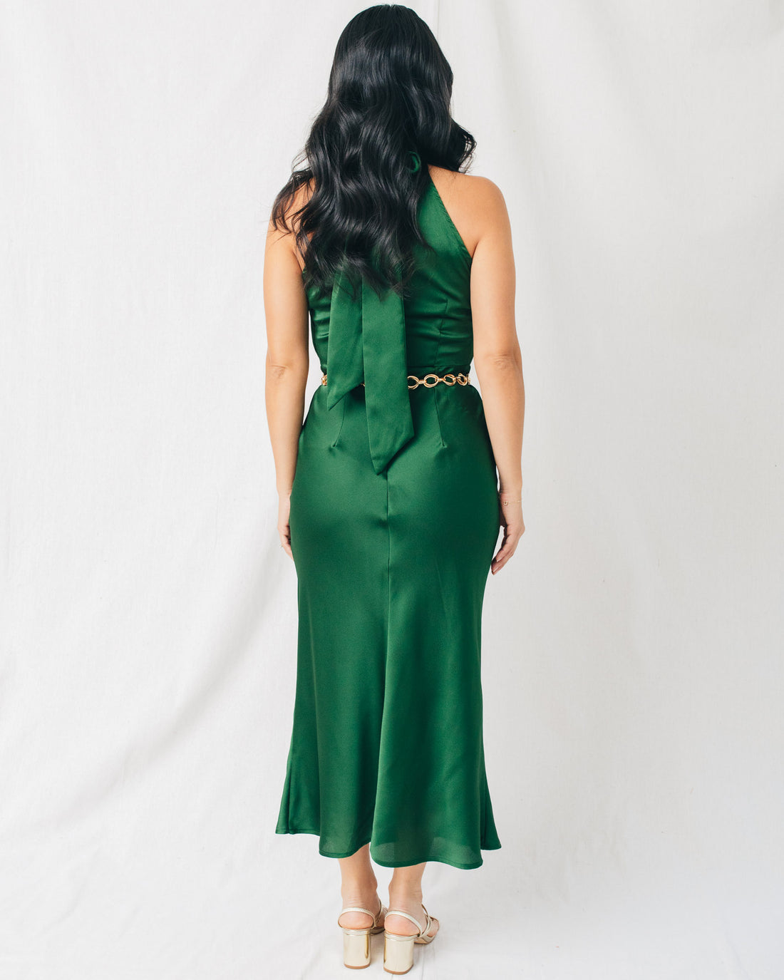 All The Gossip Mock Neck Satin Midi Dress