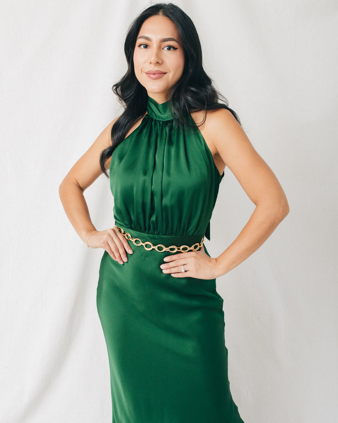 All The Gossip Mock Neck Satin Midi Dress