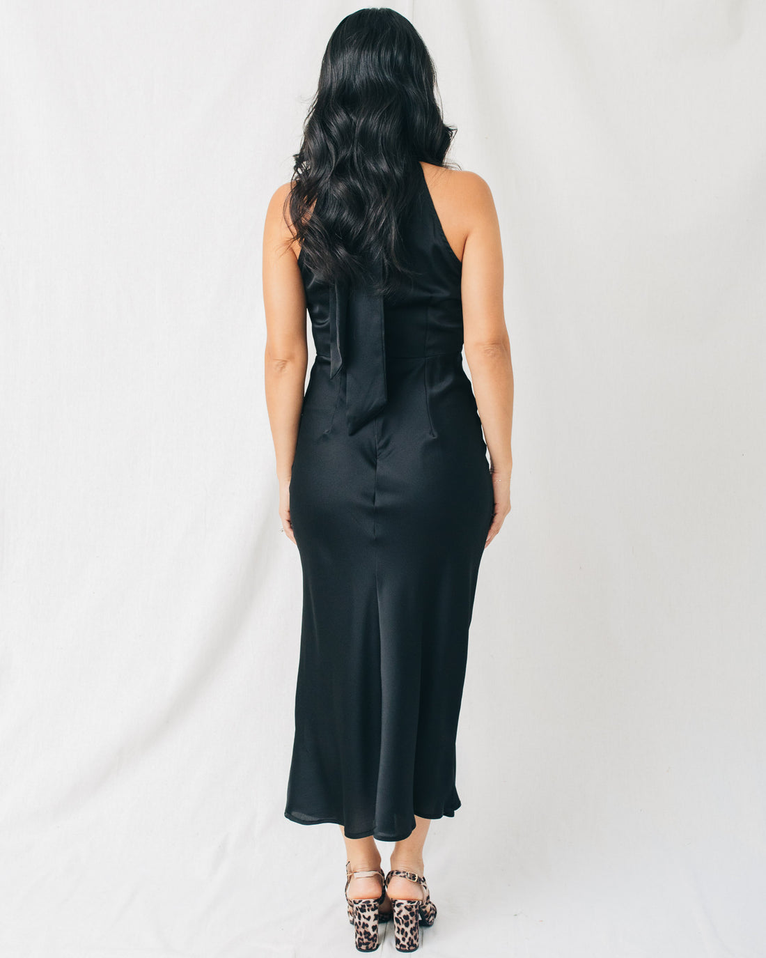 All The Gossip Mock Neck Satin Midi Dress