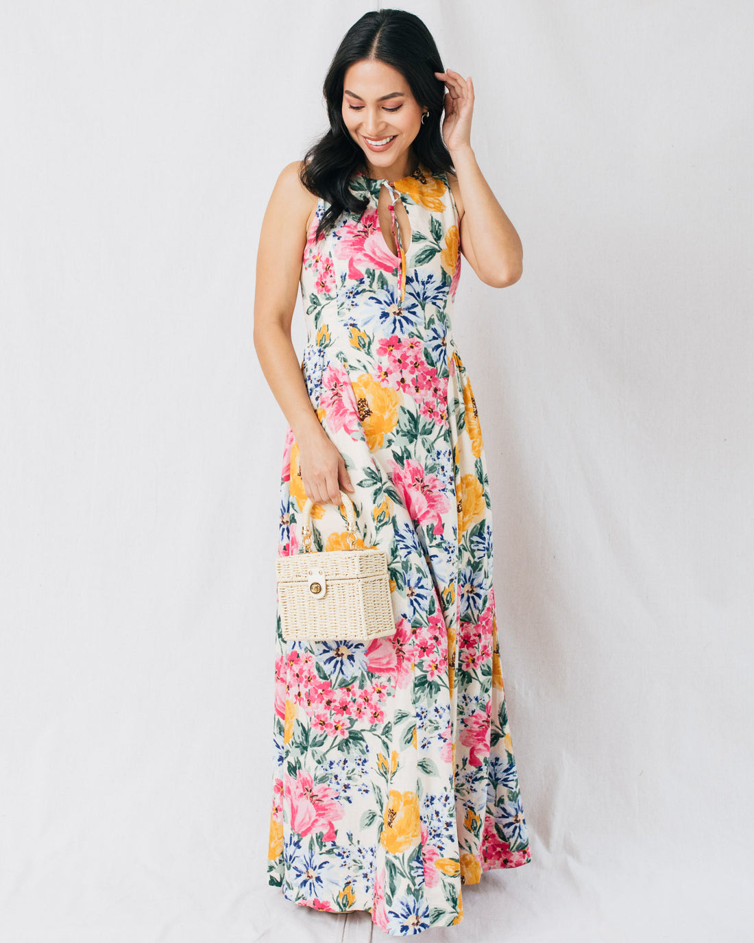 Marley Floral Neck Tie Detail Maxi Dress