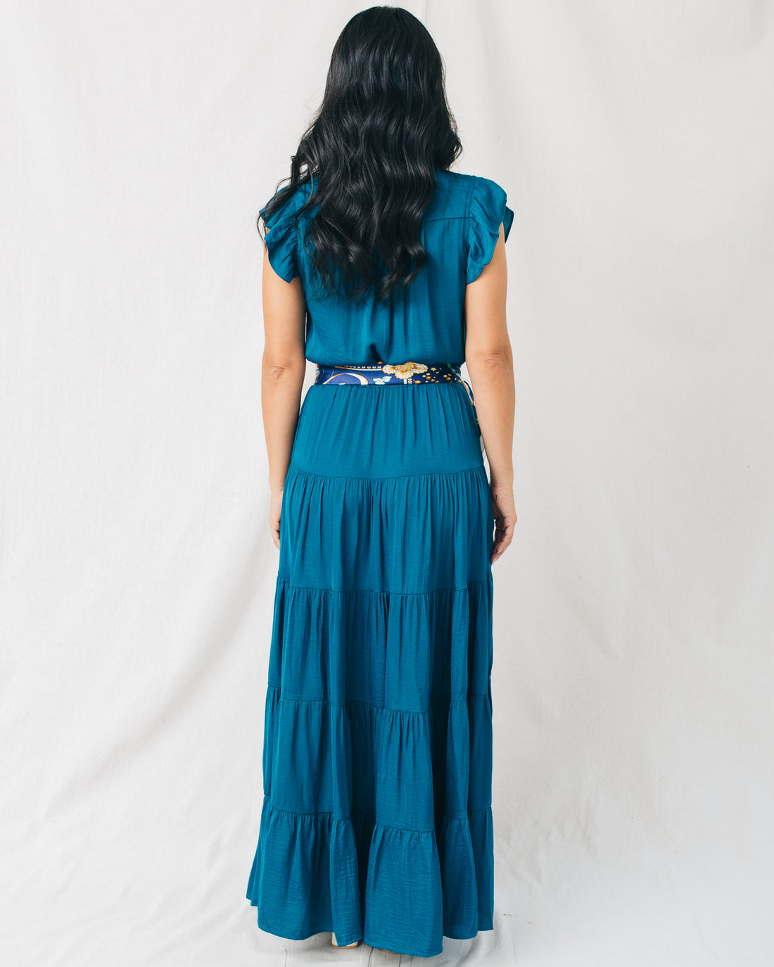 Genovia V-Neck Tiered Solid Maxi Dress