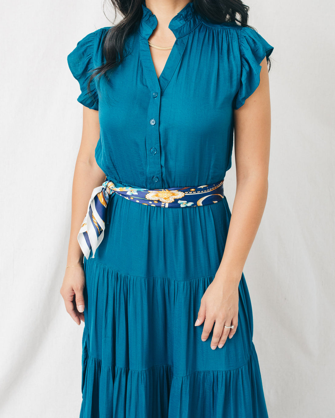 Genovia V-Neck Tiered Solid Maxi Dress
