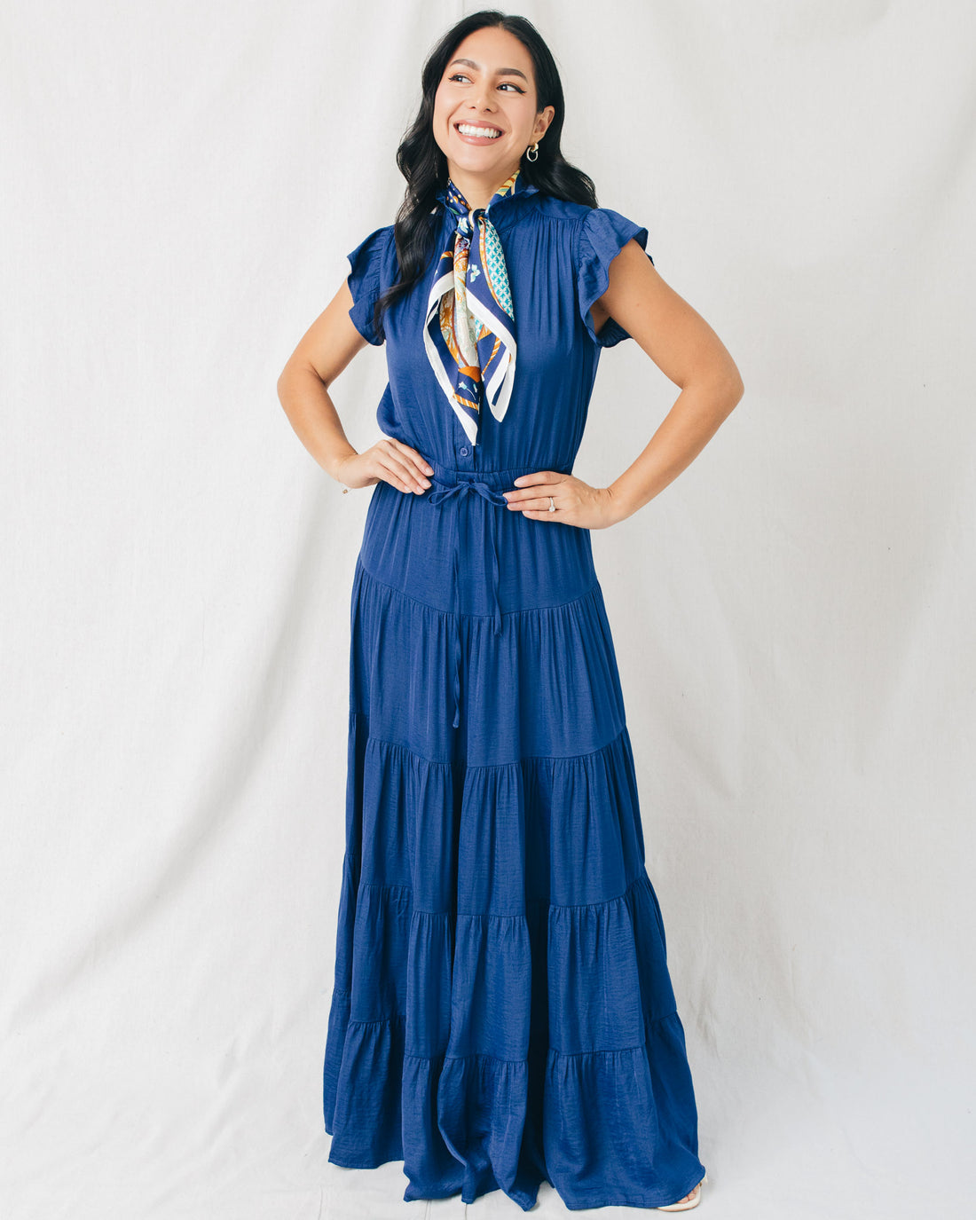 Genovia V-Neck Tiered Solid Maxi Dress