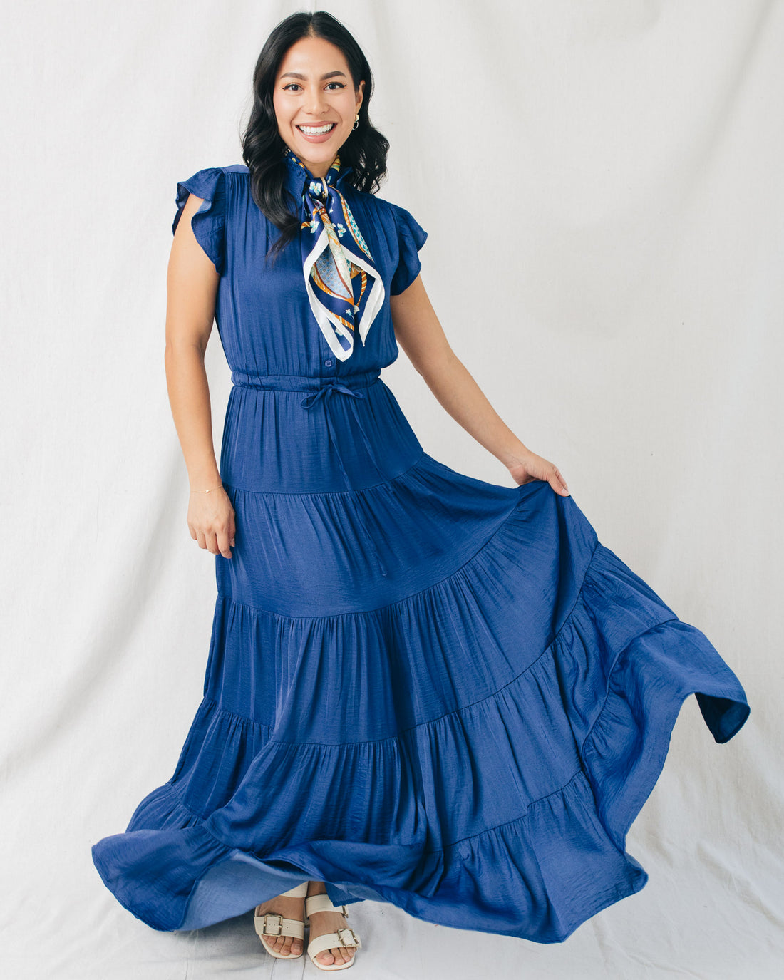 Genovia V-Neck Tiered Solid Maxi Dress
