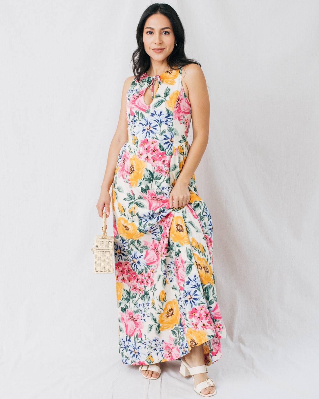 Marley Floral Neck Tie Detail Maxi Dress