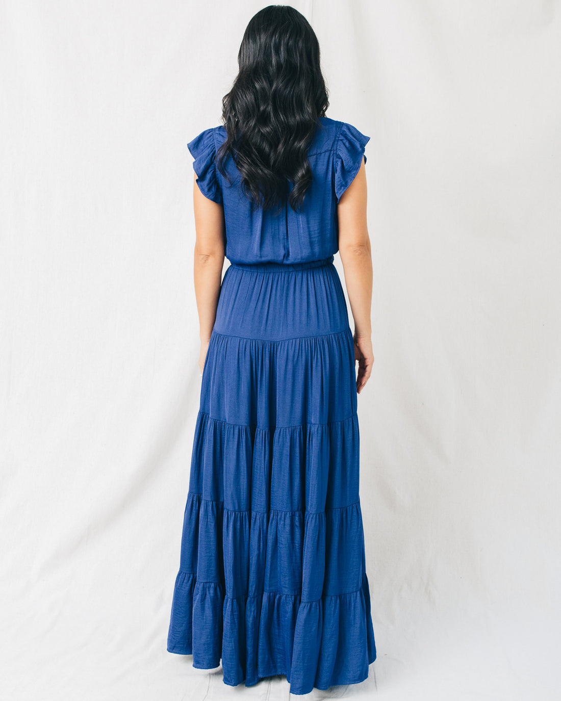 Genovia V-Neck Tiered Solid Maxi Dress